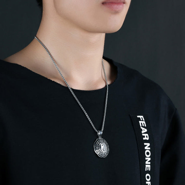 Buddha Stones Titanium Steel Bagua Yin Yang Pattern Balance Necklace Pendant - image 16
