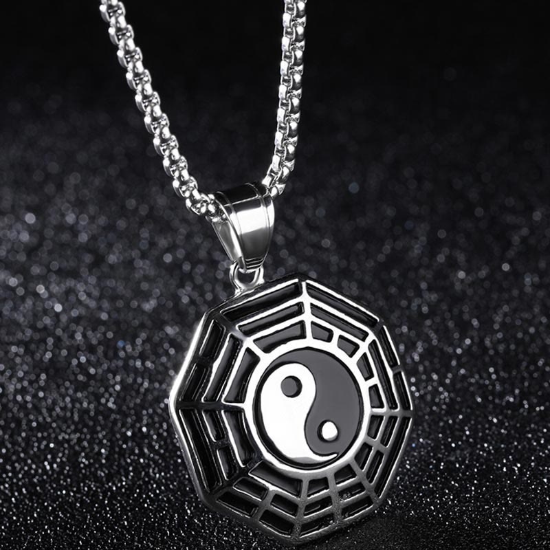 Buddha Stones Titanium Steel Bagua Yin Yang Pattern Balance Necklace Pendant - Silver Bagua - image 10