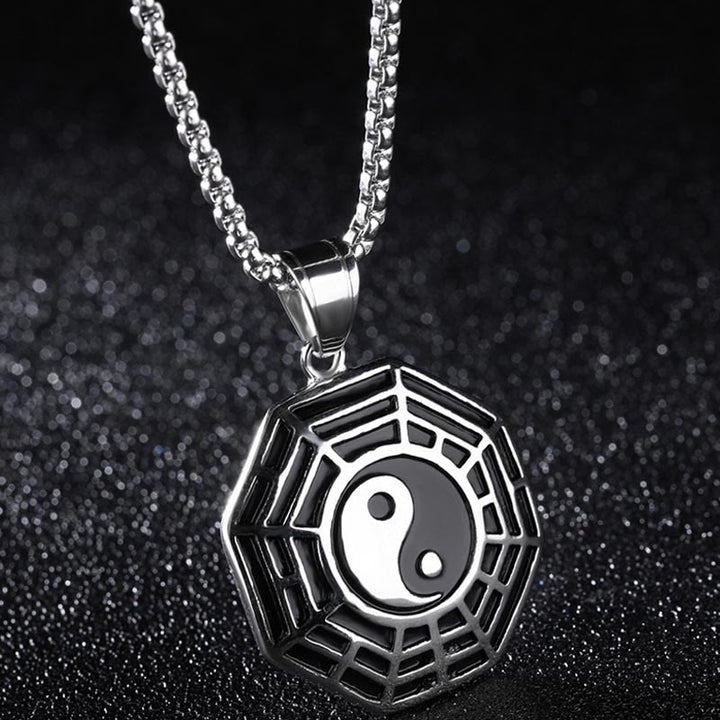 Buddha Stones Titanium Steel Bagua Yin Yang Pattern Balance Necklace Pendant - Silver Bagua - image 10