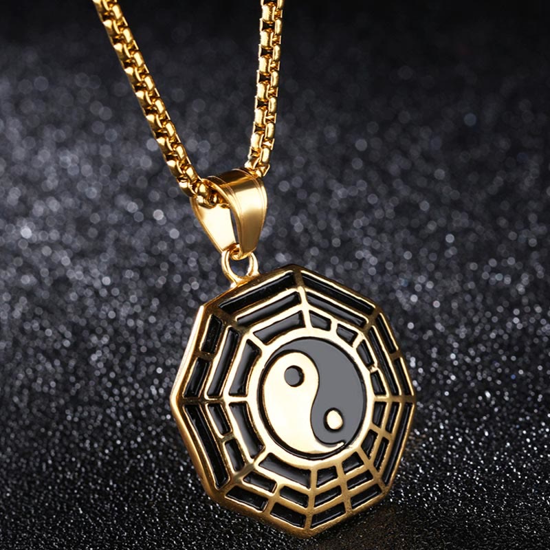 Buddha Stones Titanium Steel Bagua Yin Yang Pattern Balance Necklace Pendant - Golden Bagua - image 1