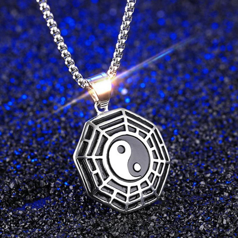 Buddha Stones Titanium Steel Bagua Yin Yang Pattern Balance Necklace Pendant - image 11