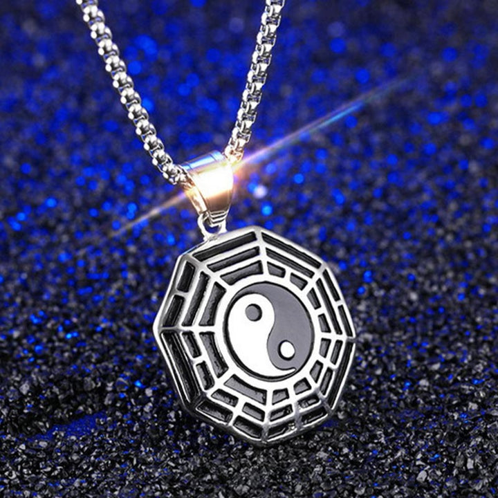 Buddha Stones Titanium Steel Bagua Yin Yang Pattern Balance Necklace Pendant - image 11
