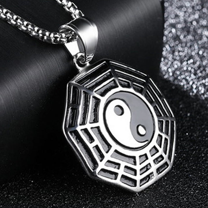 Buddha Stones Titanium Steel Bagua Yin Yang Pattern Balance Necklace Pendant - image 13