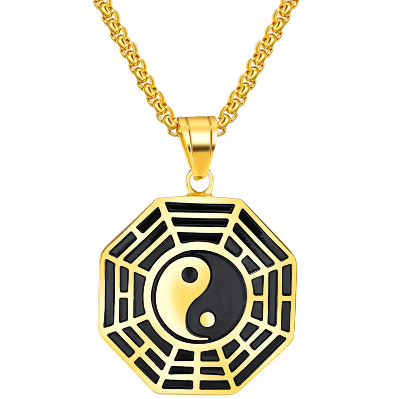 Buddha Stones Titanium Steel Bagua Yin Yang Pattern Balance Necklace Pendant