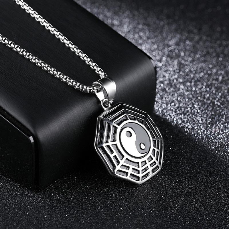 Buddha Stones Titanium Steel Bagua Yin Yang Pattern Balance Necklace Pendant - image 12