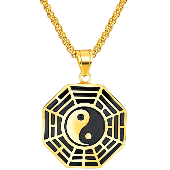 Buddha Stones Titanium Steel Bagua Yin Yang Pattern Balance Necklace Pendant - image 6