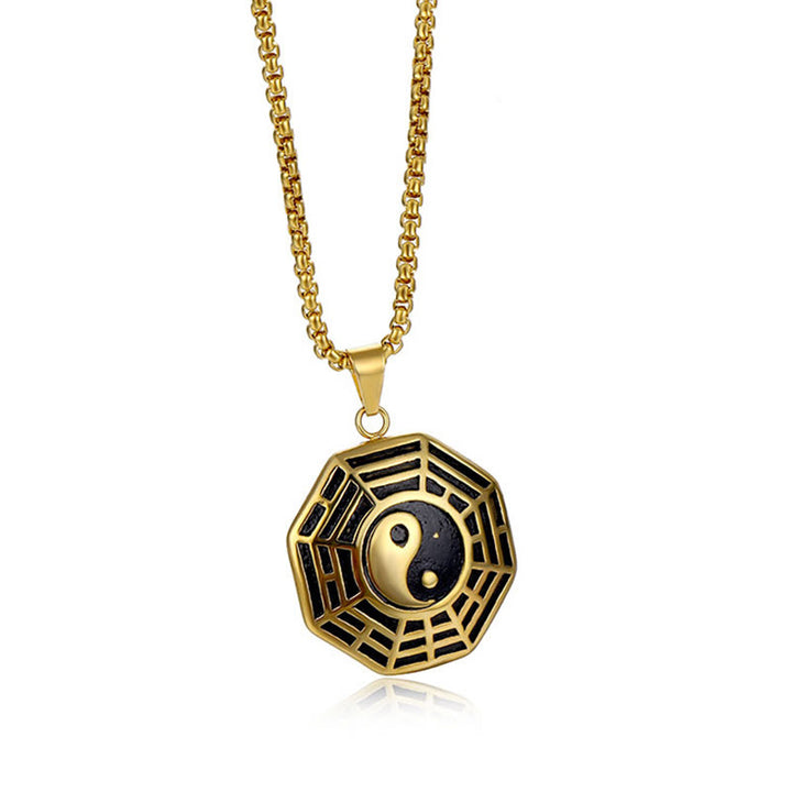 Buddha Stones Titanium Steel Bagua Yin Yang Pattern Balance Necklace Pendant - image 4