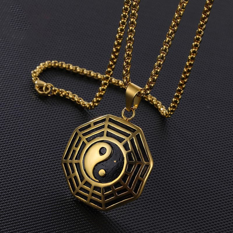 Buddha Stones Titanium Steel Bagua Yin Yang Pattern Balance Necklace Pendant - image 2