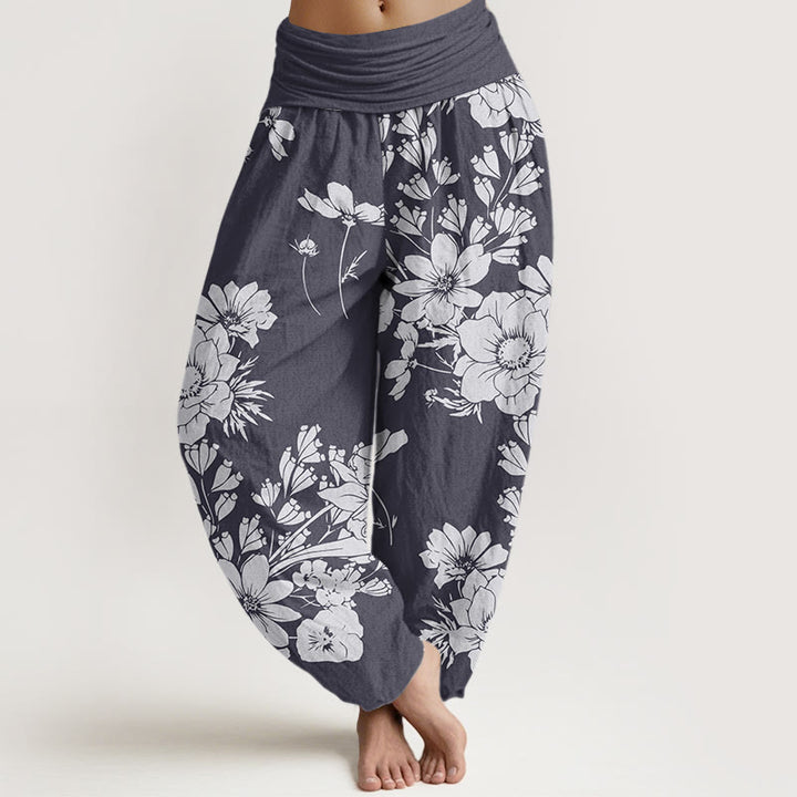 Buddha Stones Casual Peony Flowers Leaves Women's Elastic Waist Harem Pants