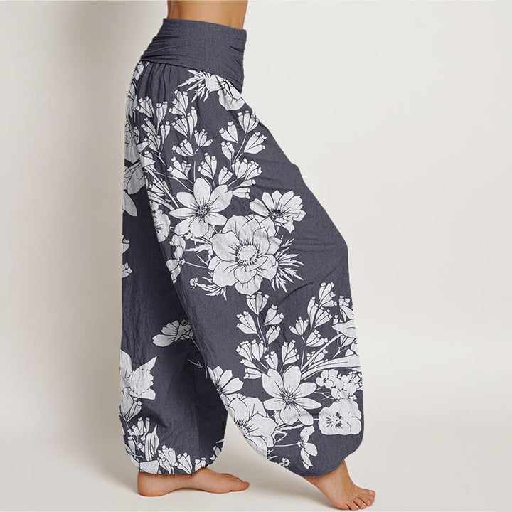 Buddha Stones Casual Peony Flowers Leaves Women's Elastic Waist Harem Pants - image 1