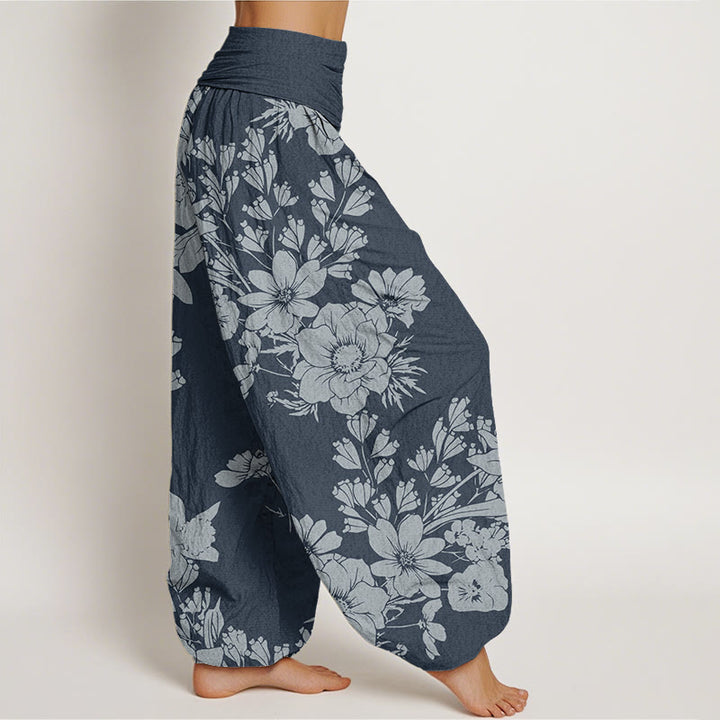 Buddha Stones Casual Peony Flowers Leaves Women's Elastic Waist Harem Pants