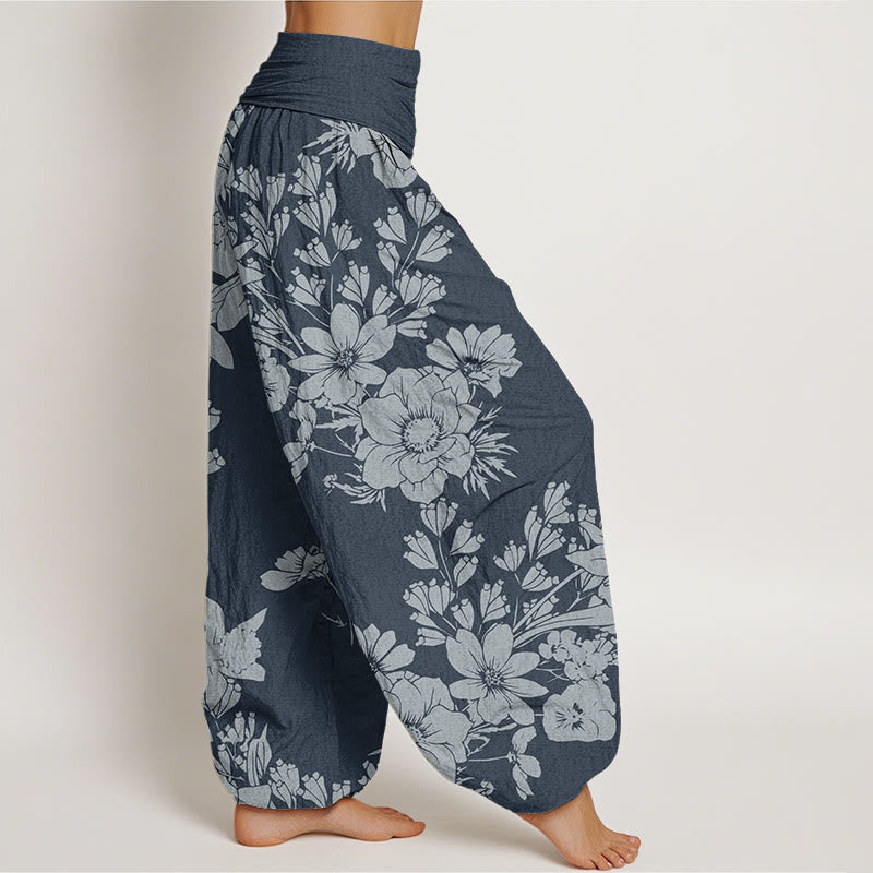 Buddha Stones Casual Peony Flowers Leaves Women's Elastic Waist Harem Pants - image 9