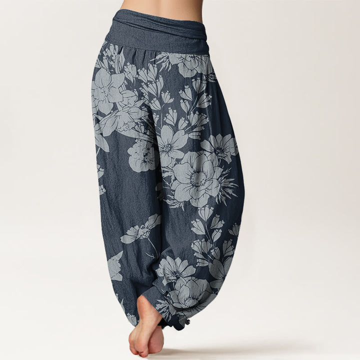 Buddha Stones Casual Peony Flowers Leaves Women's Elastic Waist Harem Pants