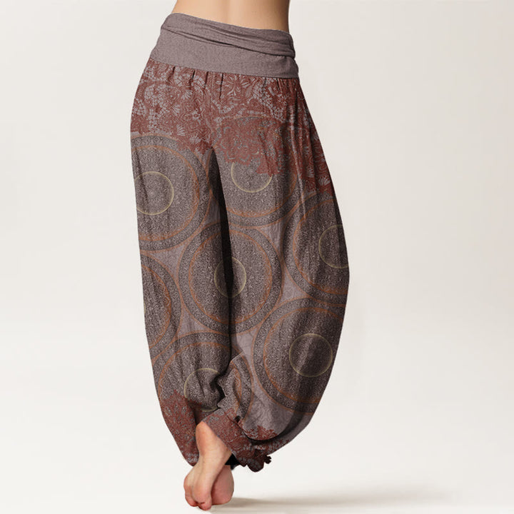 Buddha Stones Casual Flowers Compass Design Women's Elastic Waist Harem Pants