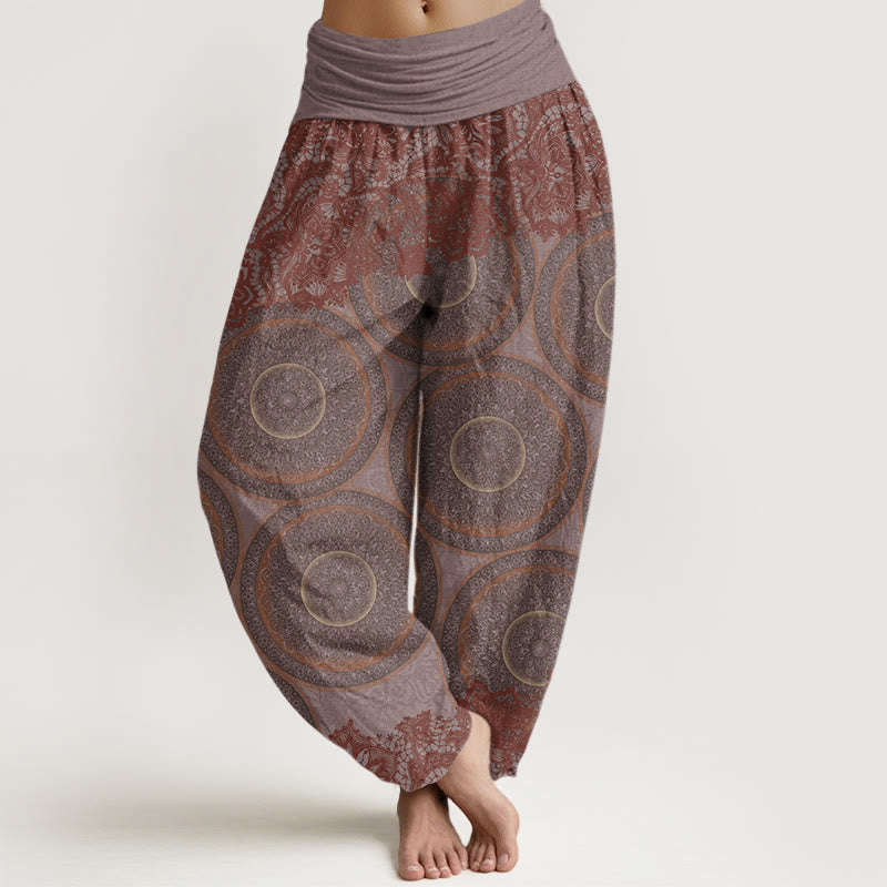 Buddha Stones Cotton Casual Flowers Compass Design Women's Elastic Waist Harem Pants - RosyBrown - US22，UK/AU26，EU54 (6XL) - image 4