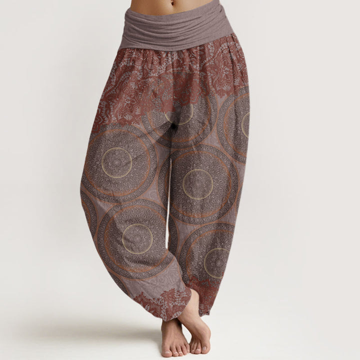 Buddha Stones Cotton Casual Flowers Compass Design Women's Elastic Waist Harem Pants - RosyBrown - US22，UK/AU26，EU54 (6XL) - image 4