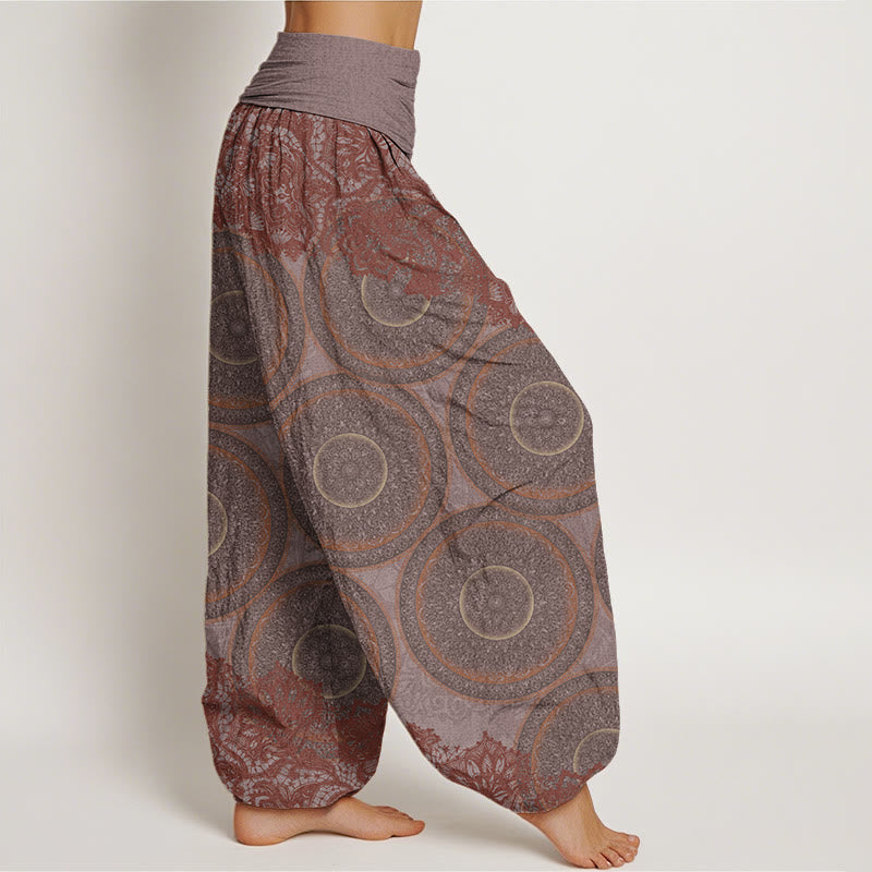 Buddha Stones Casual Flowers Compass Design Women's Elastic Waist Harem Pants