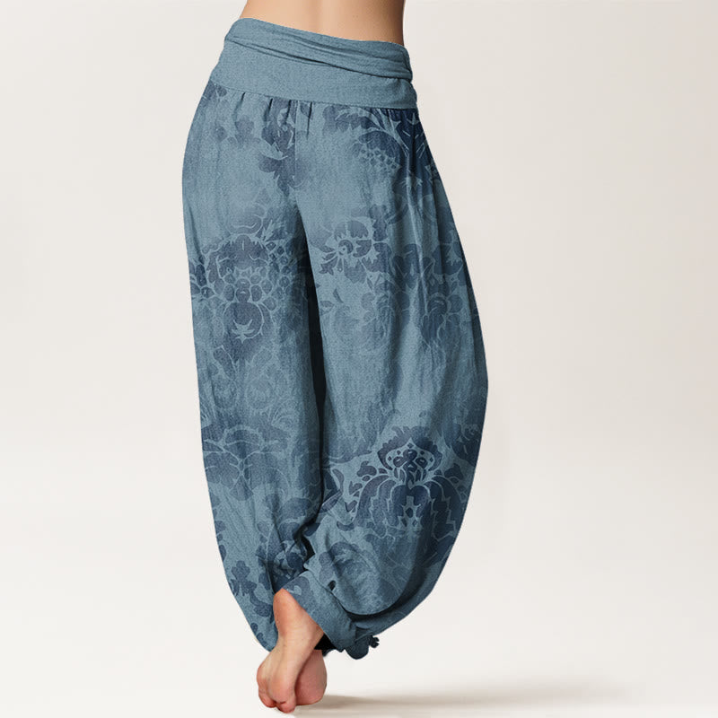 Buddha Stones Cotton Casual Flower Leaves Design Women's Elastic Waist Harem Pants - image 2