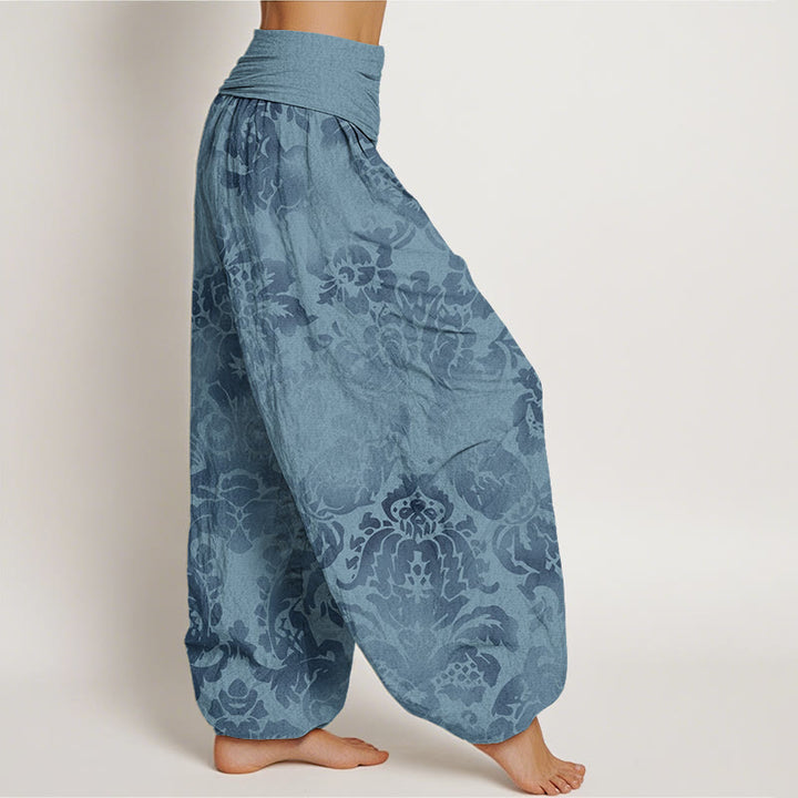 Buddha Stones Casual Flower Leaves Design Women's Elastic Waist Harem Pants