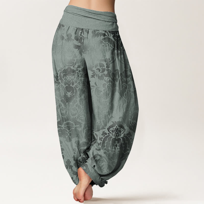 Buddha Stones Casual Flower Leaves Design Women's Elastic Waist Harem Pants