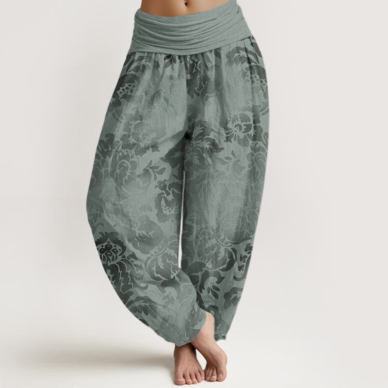Buddha Stones Cotton Casual Flower Leaves Design Women's Elastic Waist Harem Pants - DarkSeaGreen - US22，UK/AU26，EU54 (6XL) - image 7