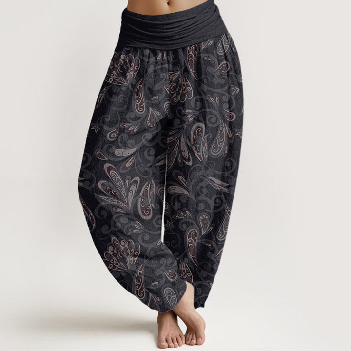 Buddha Stones Cotton Casual Flower Petals Design Women's Elastic Waist Harem Pants - Black - US22，UK/AU26，EU54 (6XL) - image 0