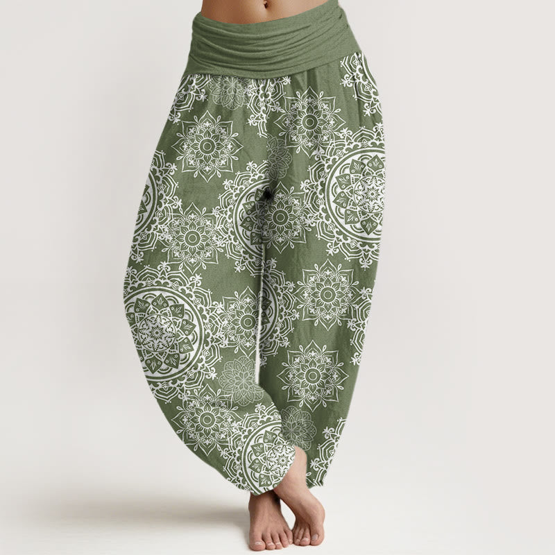 Buddha Stones Casual White Mandala Flower Design Women's Elastic Waist Harem Pants - DarkSeaGreen - US22，UK/AU26，EU54 (6XL) - image 0