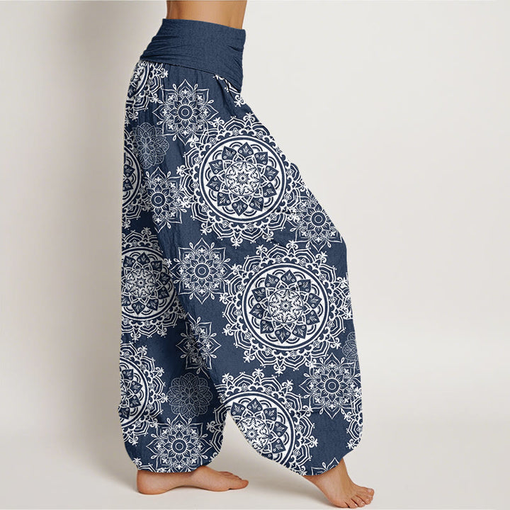 Buddha Stones Casual White Mandala Flower Design Women's Elastic Waist Harem Pants - image 8
