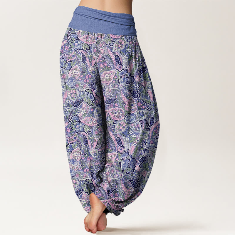 Buddha Stones Casual Cashew Flower Design Women's Elastic Waist Harem Pants