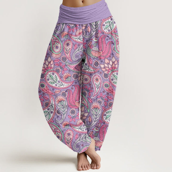 Buddha Stones Cashew Flower Peacock Sunflower Design Women's Elastic Waist Harem Pants