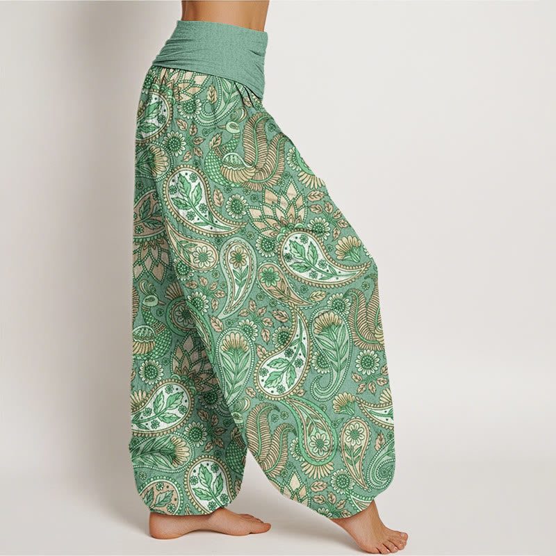 Buddha Stones Cashew Flower Peacock Sunflower Design Women's Elastic Waist Harem Pants