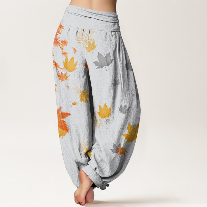 Buddha Stones Maple Leaf Pattern Women's Elastic Waist Harem Pants