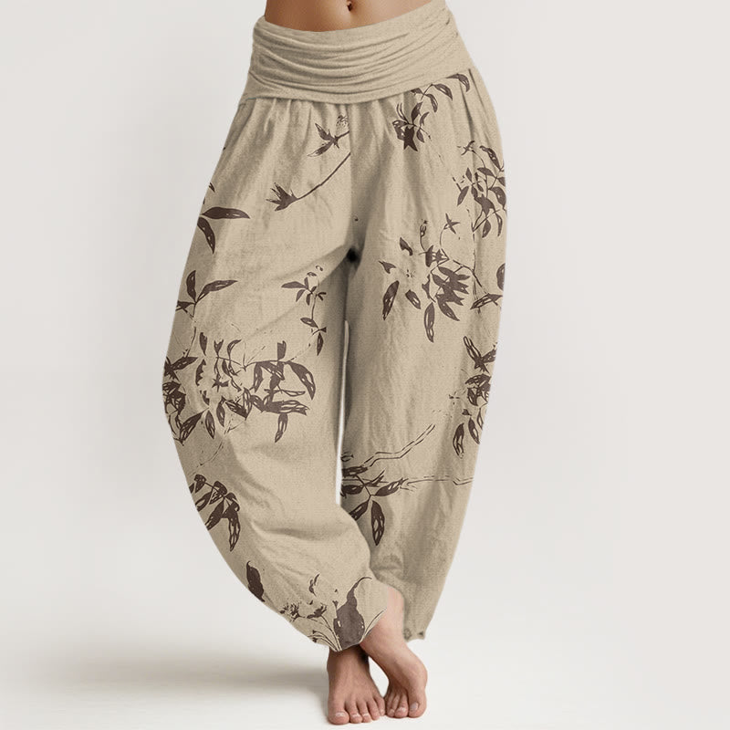 Buddha Stones Branch Pattern Women's Elastic Waist Harem Pants - Khaki - US22，UK/AU26，EU54 (6XL) - image 0