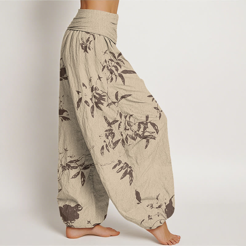 Buddha Stones Cotton Branch Pattern Women's Elastic Waist Harem Pants - image 1