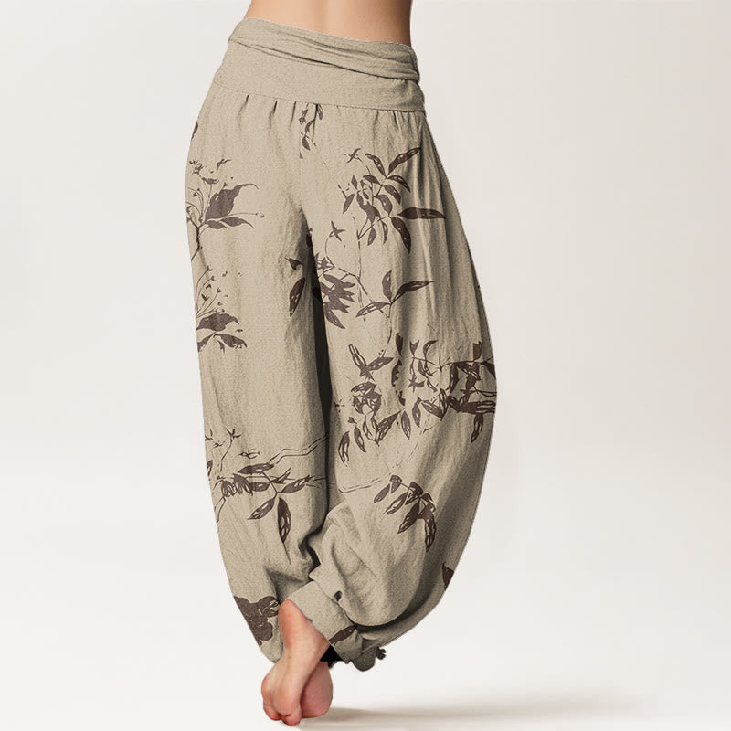 Buddha Stones Cotton Branch Pattern Women's Elastic Waist Harem Pants - image 2