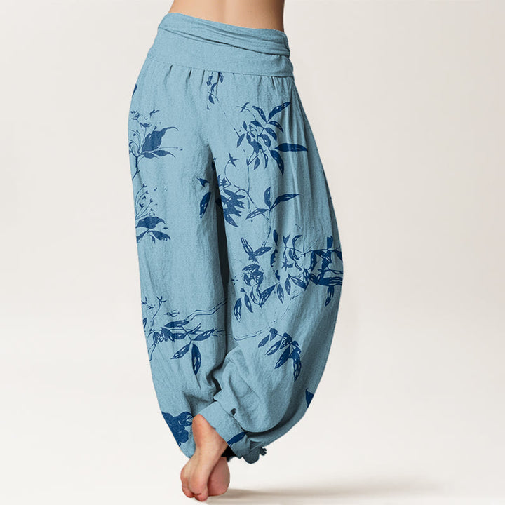 Buddha Stones Branch Pattern Women's Elastic Waist Harem Pants