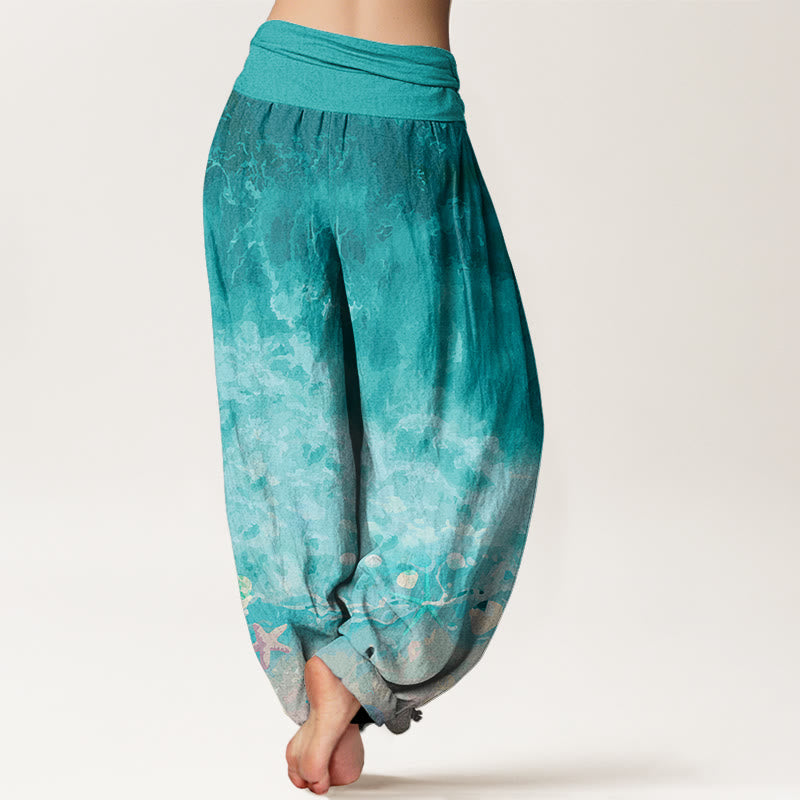 Buddha Stones Vast Ocean Pattern Women's Elastic Waist Harem Pants