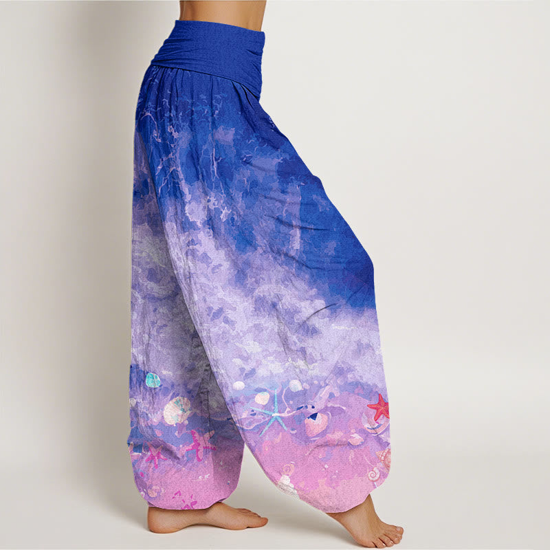 Buddha Stones Vast Ocean Pattern Women's Elastic Waist Harem Pants