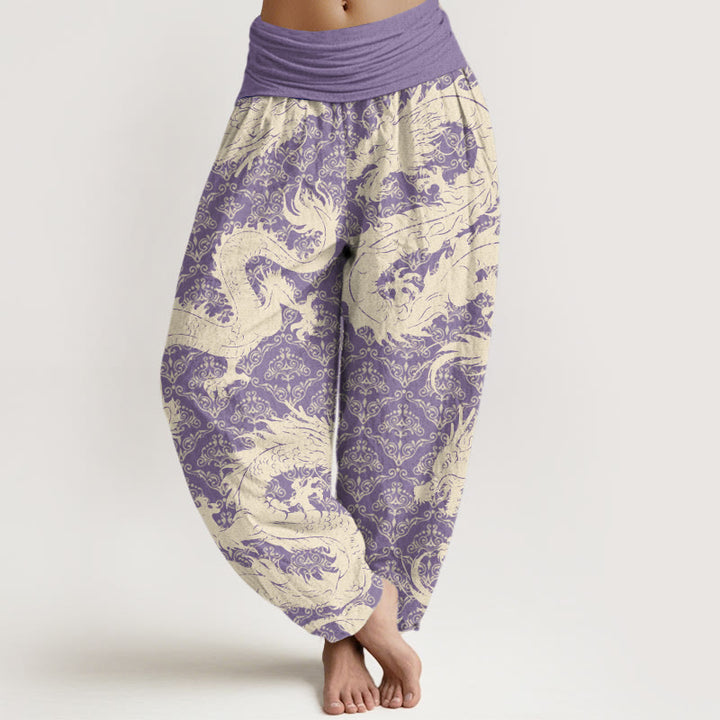 Buddha Stones Casual Dragon Pattern Women's Elastic Waist Harem Pants