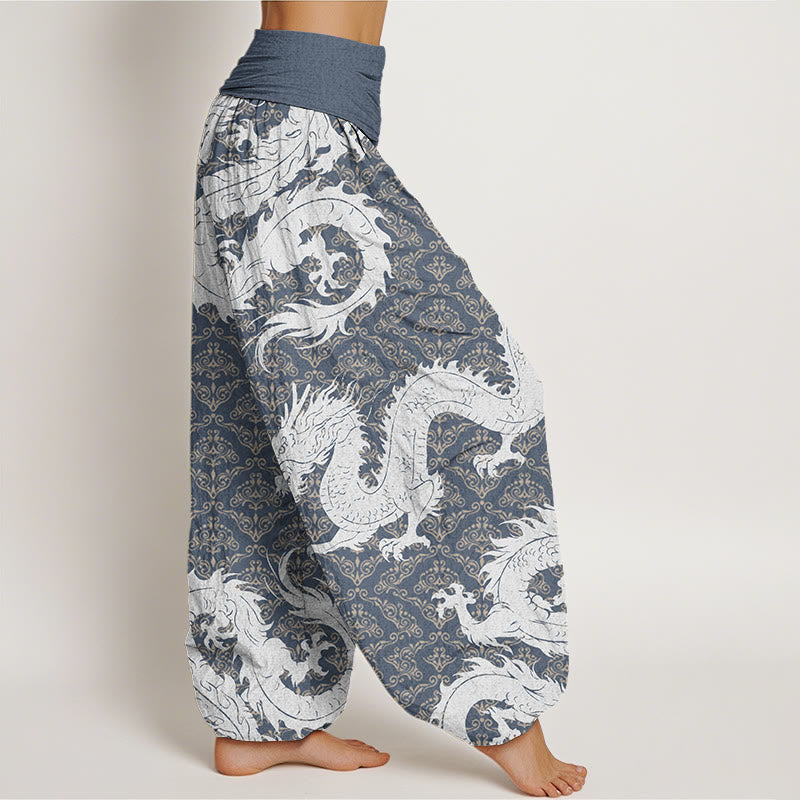 Buddha Stones Casual Dragon Pattern Women's Elastic Waist Harem Pants