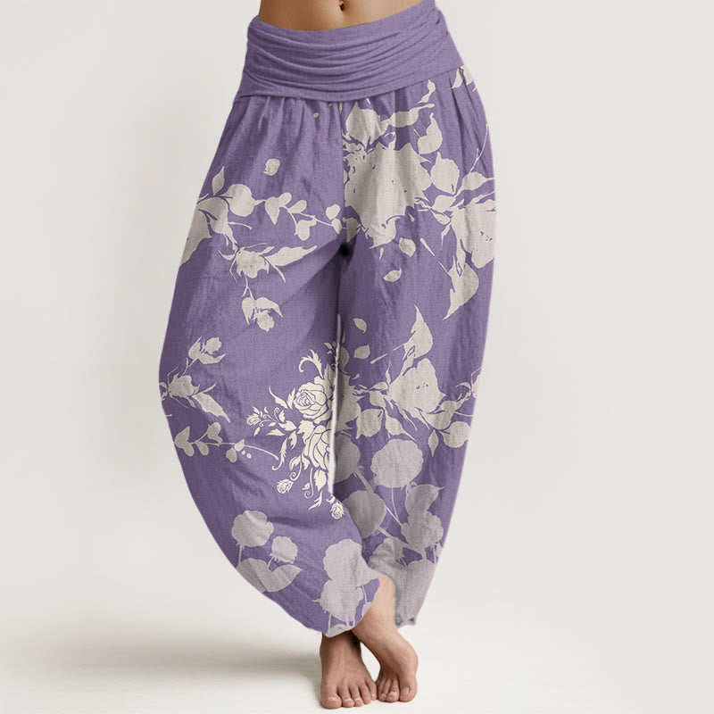 Buddha Stones Blooming Budding Flowers Pattern Women's Elastic Waist Harem Pants - Plum - US22，UK/AU26，EU54 (6XL) - image 8