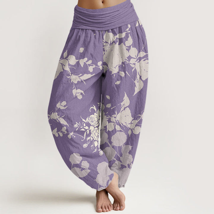 Buddha Stones Blooming Budding Flowers Pattern Women's Elastic Waist Harem Pants - Plum - US22，UK/AU26，EU54 (6XL) - image 8