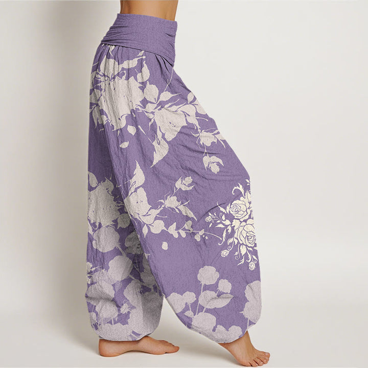 Buddha Stones Blooming Budding Flowers Pattern Women's Elastic Waist Harem Pants - image 9