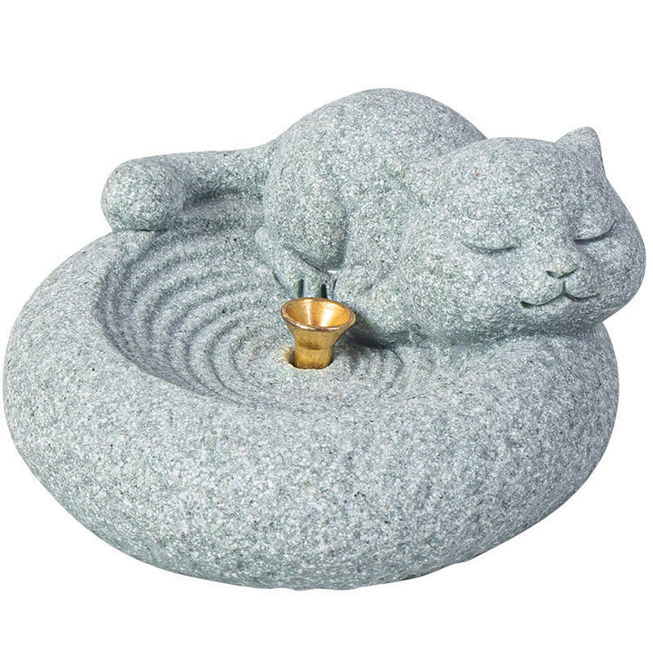 Buddha Stones Cute Lazy Standing Cat Healing Incense Burner Desk Decoration