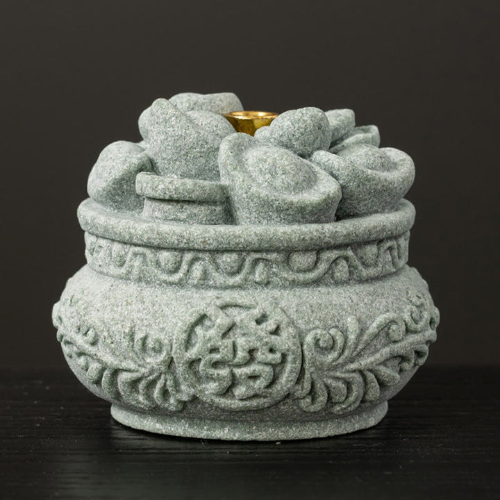 Buddha Stones Chinese Character Fu Ingots Healing Incense Burner Desk Decoration