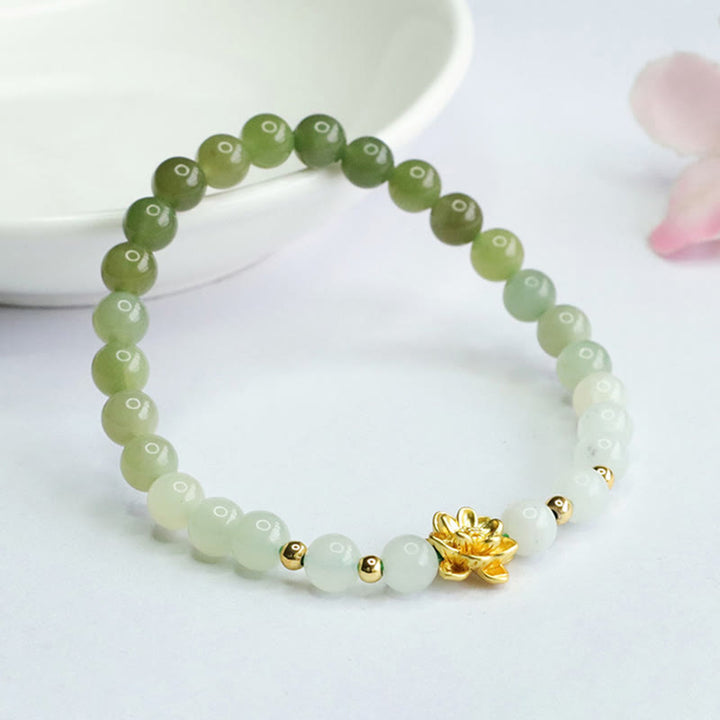 Buddha Stones Natural Hetian Jade Gradient Lotus Abundance Bracelet