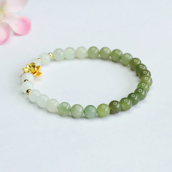 Buddha Stones Natural Hetian Jade Gradient Lotus Abundance Bracelet