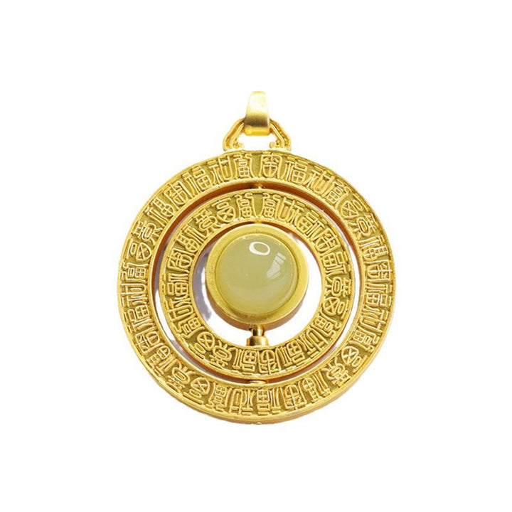 Buddha Stones Hetian Jade Hundred Blessings Fu Character Luck Rotatable Necklace Pendant