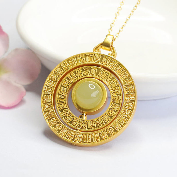 Buddha Stones Hetian Jade Hundred Blessings Fu Character Luck Rotatable Necklace Pendant