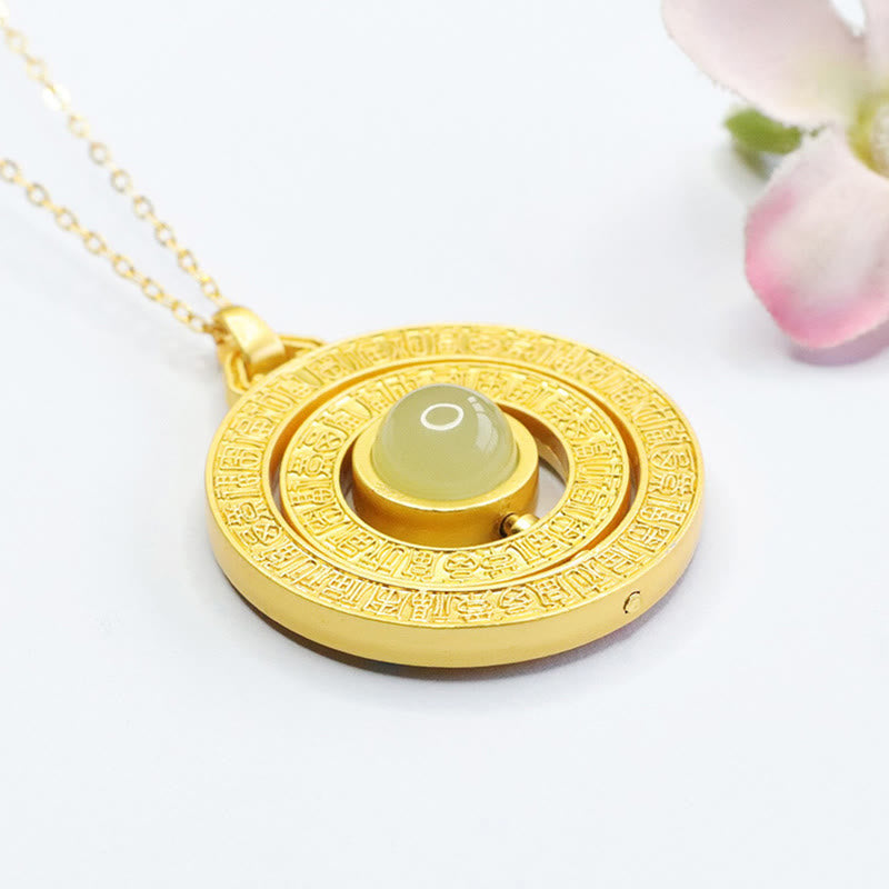 Buddha Stones Hetian Jade Hundred Blessings Fu Character Luck Rotatable Necklace Pendant